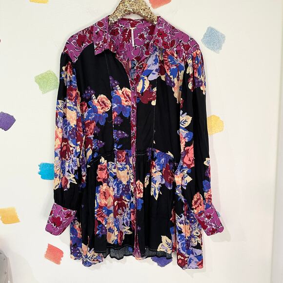 Free People Tops - M Free People Floral Print Brunch a Bunch Shirt Dress Tunic